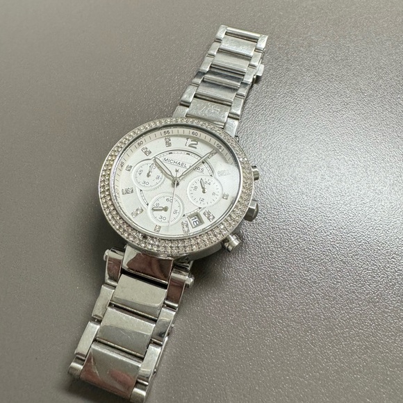 Michael Kors Silver Chronograph Watch with Crystal Details